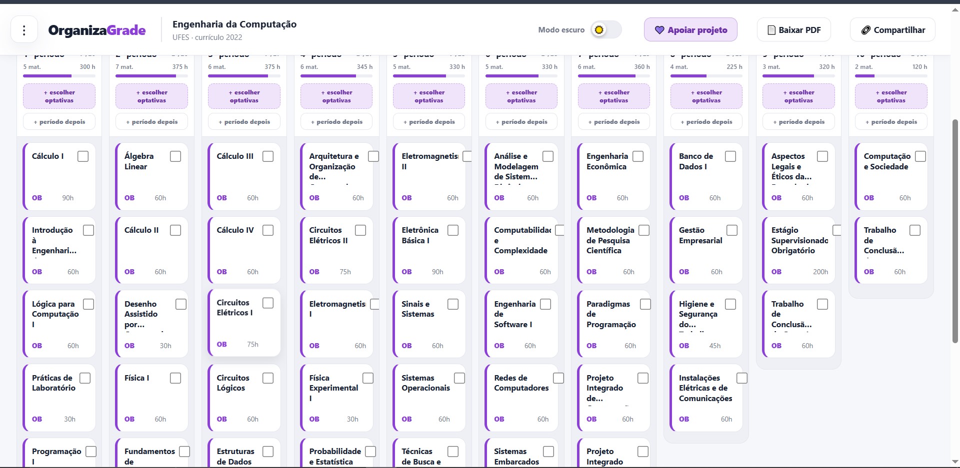 Prévia do tutorial do OrganizaGrade